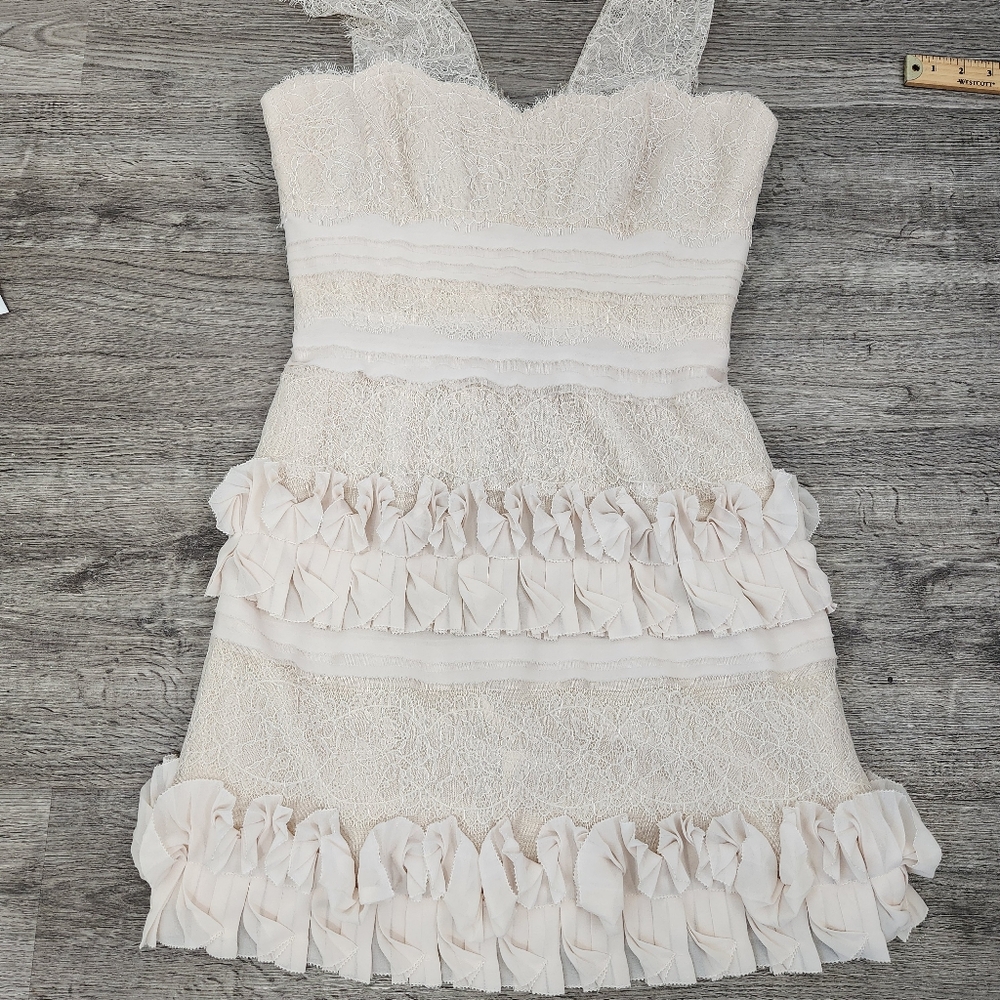 Bcbg Max Azria Cream Laced Sleeveless Corset Bodice Dress Size 12 Aglaia View 5